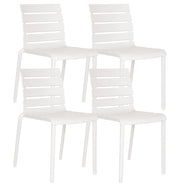 Set 4 Sedie In Polipropilene e Fibra Di Vetro Sedia Cucina Trattamento Uv Antiscolorimento Giardino Interno Esterno Moderne Robuste Resistenti Seduta Terrazzo Soggiorno Bar Ristorante Impilabili Nina-Bianco
