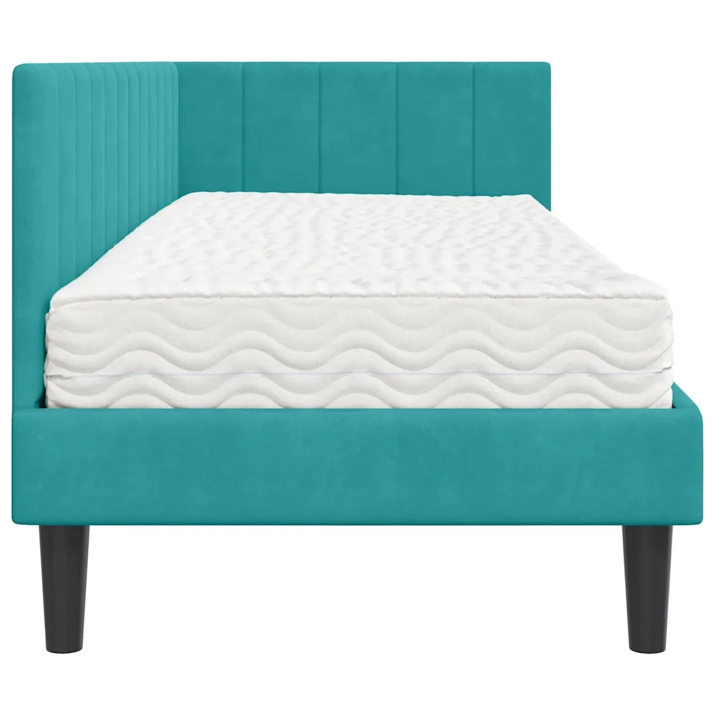 Letto singolo | Letto per adulti | Struttura Letto Angolare con Materasso 2 pcs Turchese Velluto