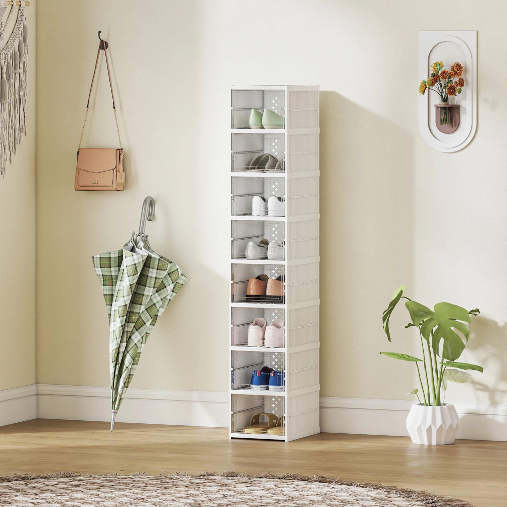 Armadio per scarpe con 8 contenitori impilabili e pannello trasparente ¨C zephmum ¨C bianco