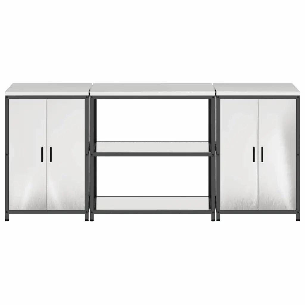 vidaXL Set di Stoccaggio per Cucina 3 pcs Argento 210 x 50 x 92 cm