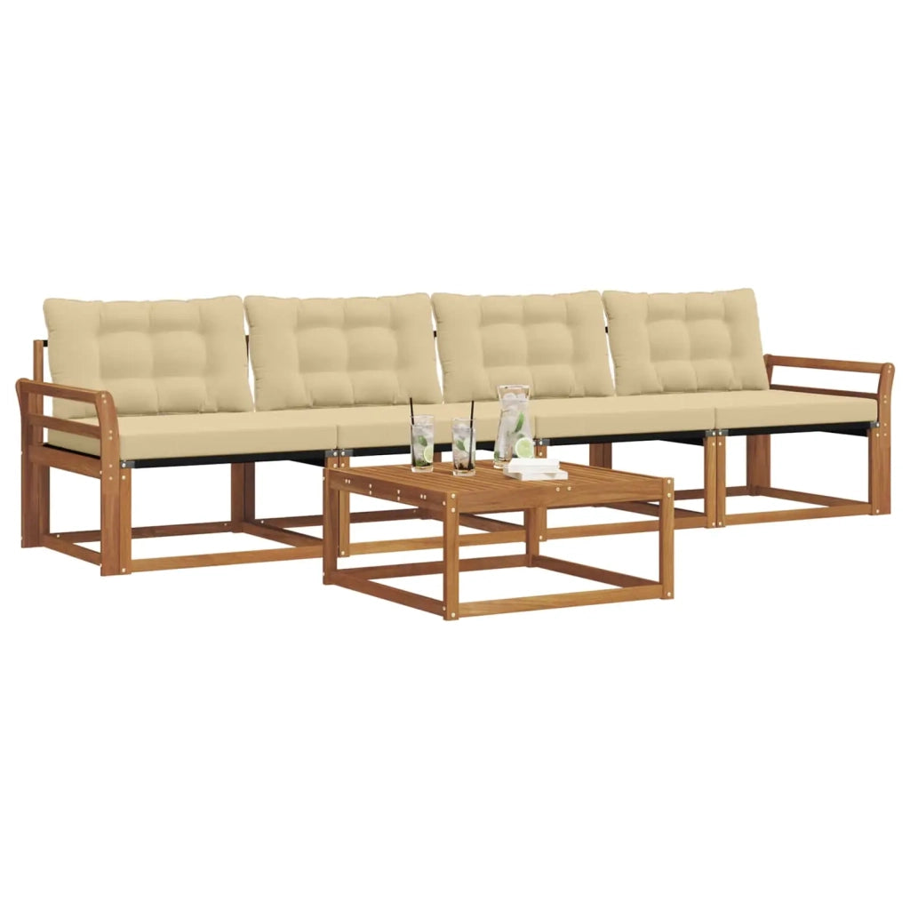 Set di divani da esterno con cuscino 5 pcs Naturale e Beige 3369172