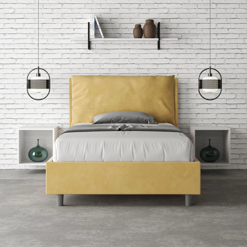 Letto imbottito Piazza e mezzo 120x190 cm Large - Senza rete,Microfibra,Ocra