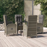 Set da Pranzo Giardino 5pz Nero e Grigio con Cuscini Polyrattan 3185198