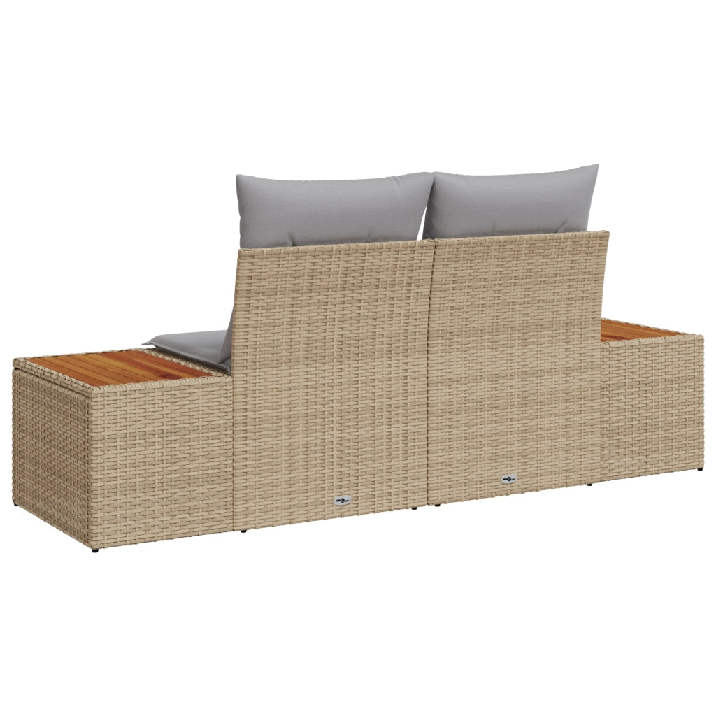 Divano da Giardino a Due Posti con Cuscini Beige in Polirattan