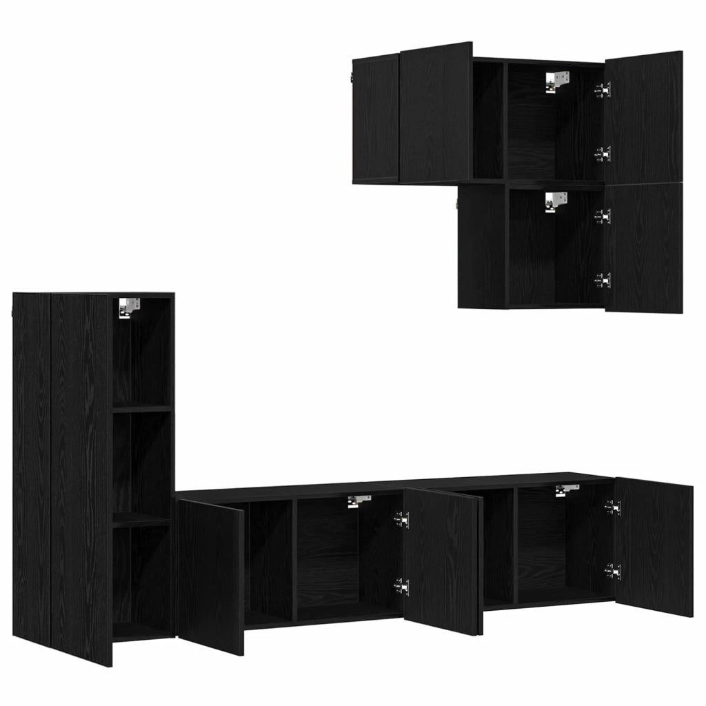 Unità TV da Parete 5 pcs Rovere Nero Legno multistrato 3402769