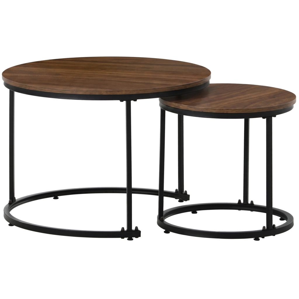 Tavolini rotondi set 2 50 x 70,5 cm noce e nero MDF, impilabili