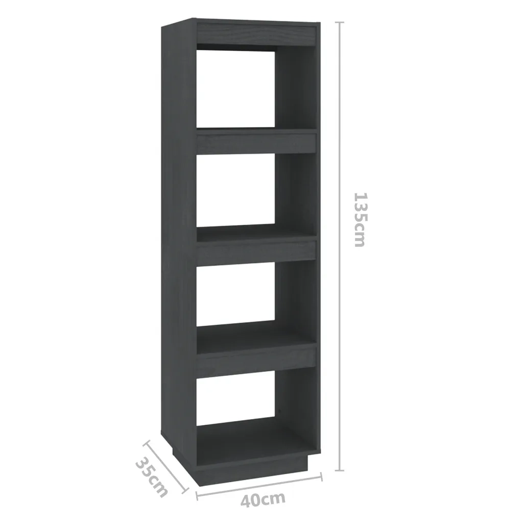 Libreria Divisorio-Scaffale per Libri-Mobile di Stoccaggio Grigio 40x35x135 cm in Massello di Pino