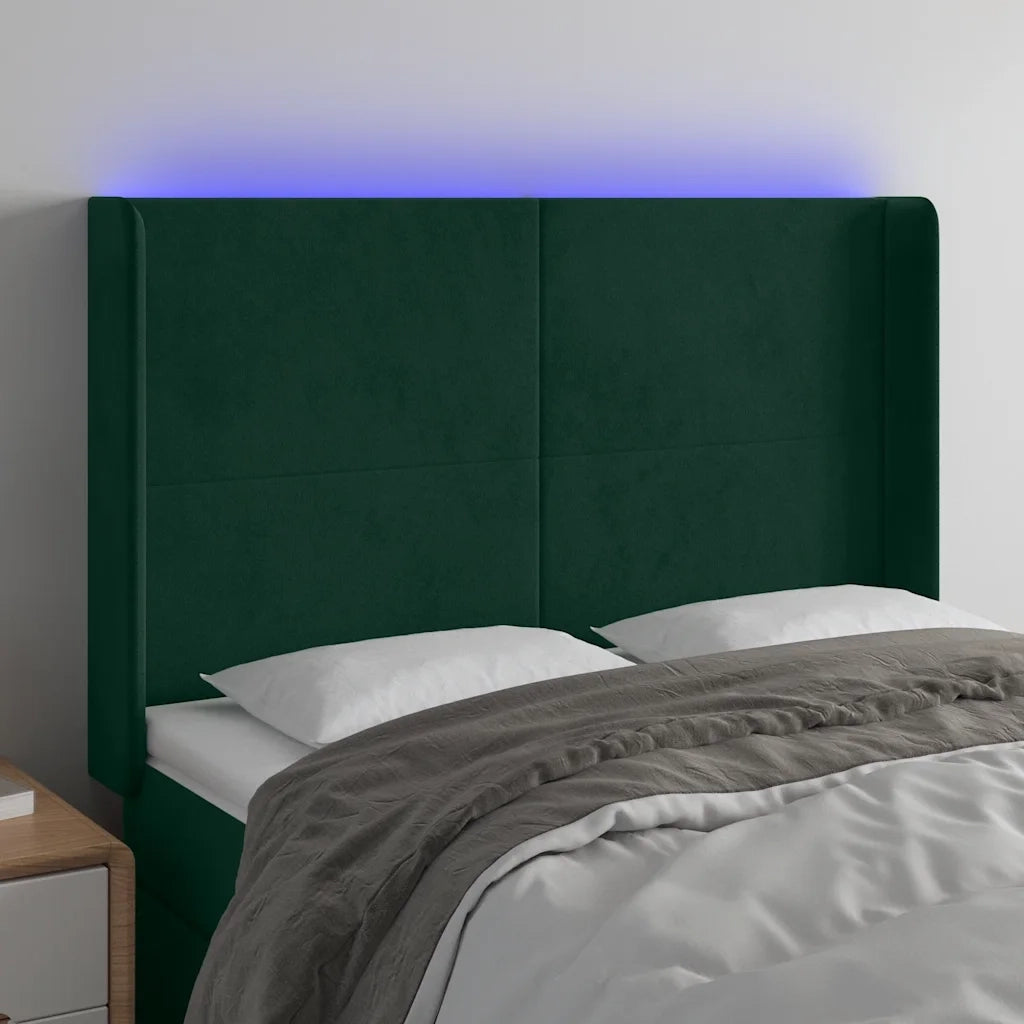 Testiera | Testata a LED Verde Scuro 147x16x118/128 cm in Velluto