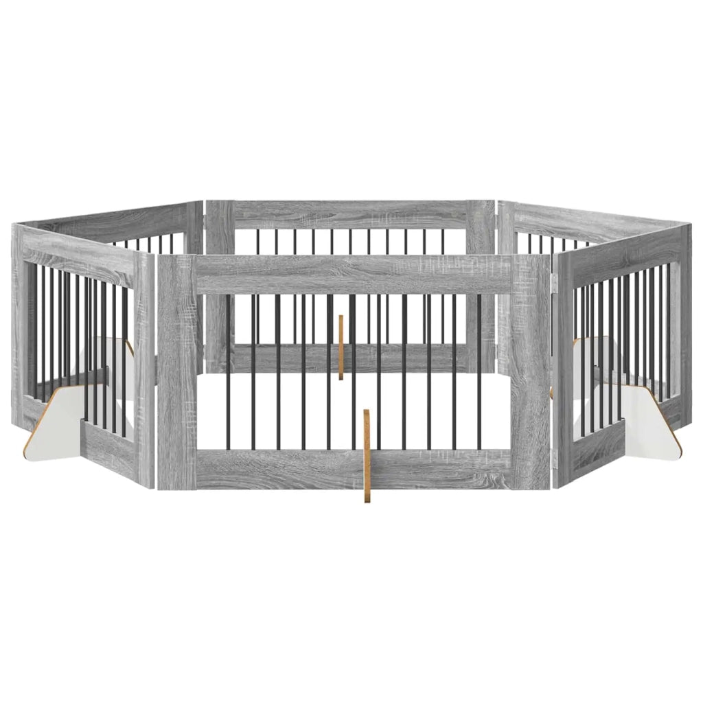 Cancello per cani con supporti 6 pcs Grigio Sonoma 100 x 60 cm 892124