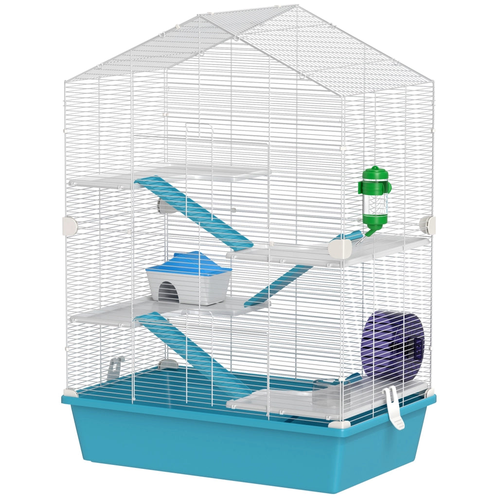 Gabbia per Criceti a 5 Livelli con Piattaforme, Casetta, Rampas e Ruota ¨C Zephmum ¨C 58x36x81cm Azzurro