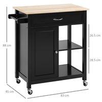 Carrello da Cucina 83x45x88 cm 1 Cassetto 1 Armadietto 2 Ripiani in MDF e Acciaio Nero