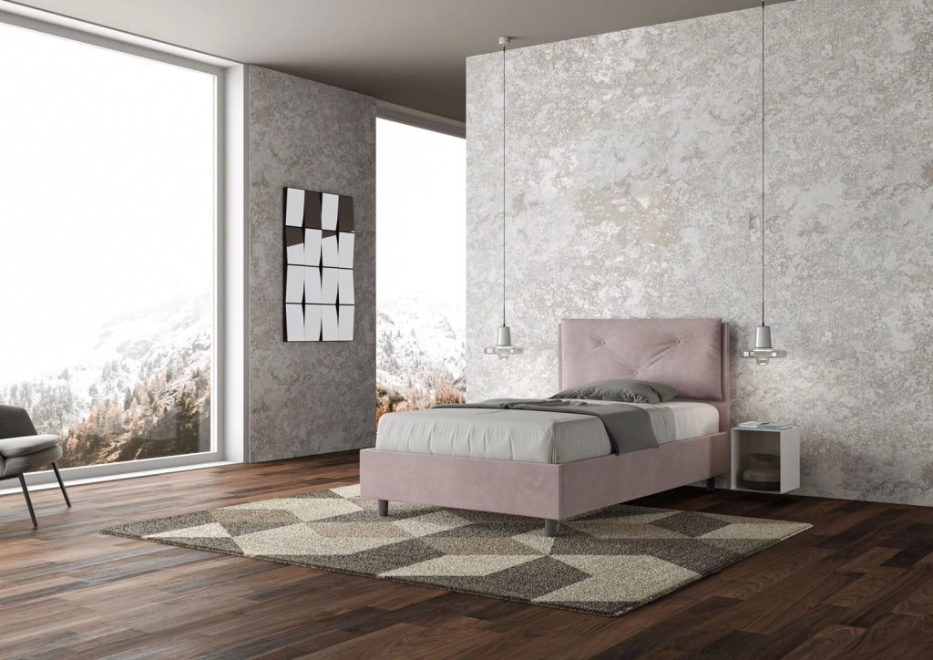 BS COM Letto una piazza e mezza con rete imbottito 130x190 microfibra glicine Large