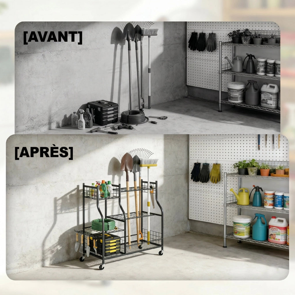 Organizzatore Attrezzi da Giardino 3 Livelli ¨C zephmum ¨C Nero 104x40x95cm