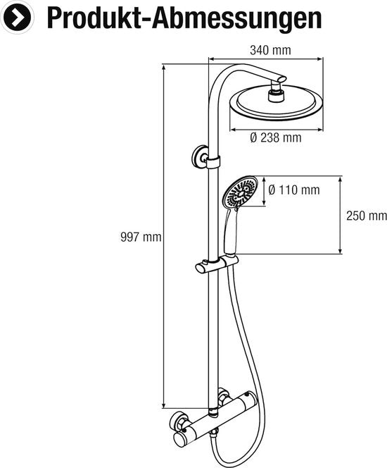 Sistema Doccia in Acciaio Inox con Valvola Termostatica e Maniglione con 5 Tipi di Getto di Acqua