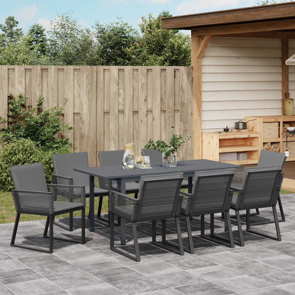 Set da Pranzo Giardino 6 Pezzi con Cuscini in Acciaio Antracite e Polyrattan
