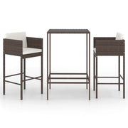 Set Bar da Giardino 3 pz | Set Salotto da Giardino con Cuscini in Polyrattan Marrone