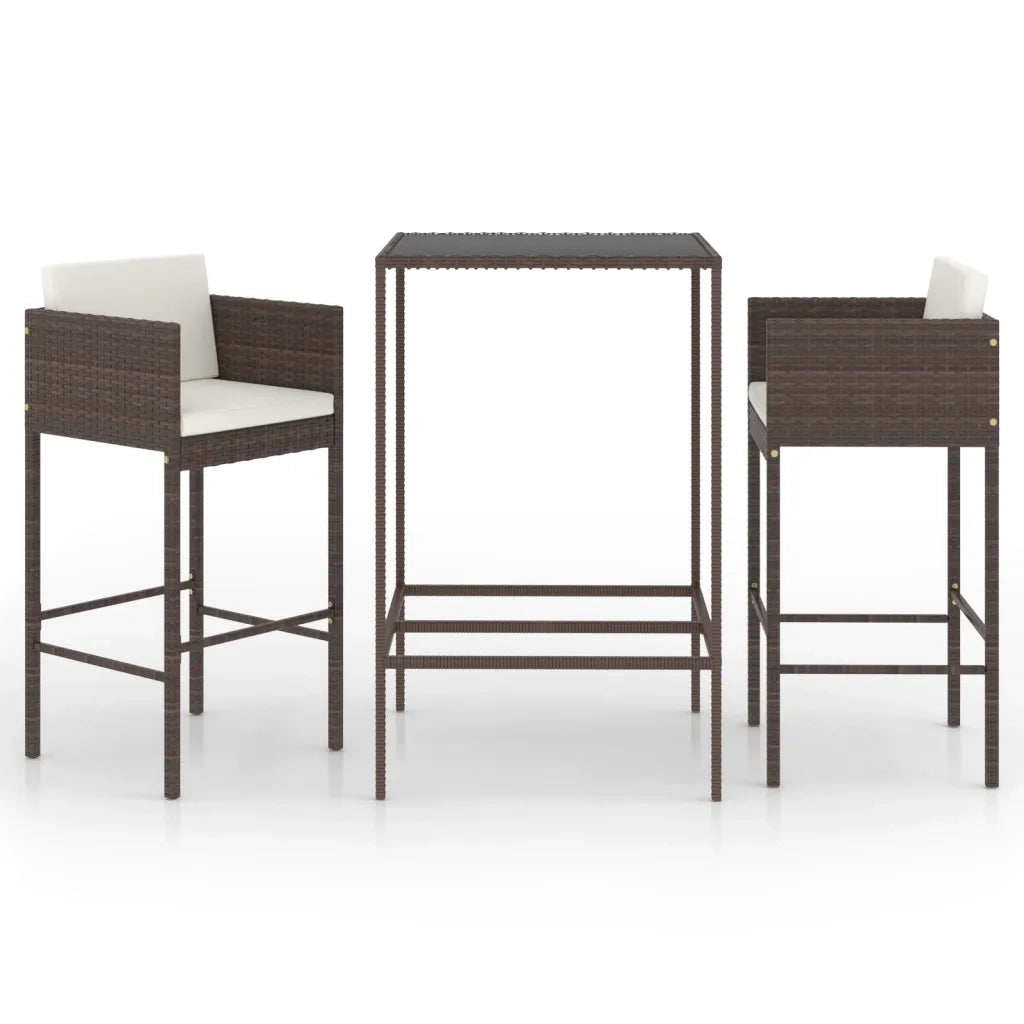Set Bar da Giardino 3 pz | Set Salotto da Giardino con Cuscini in Polyrattan Marrone