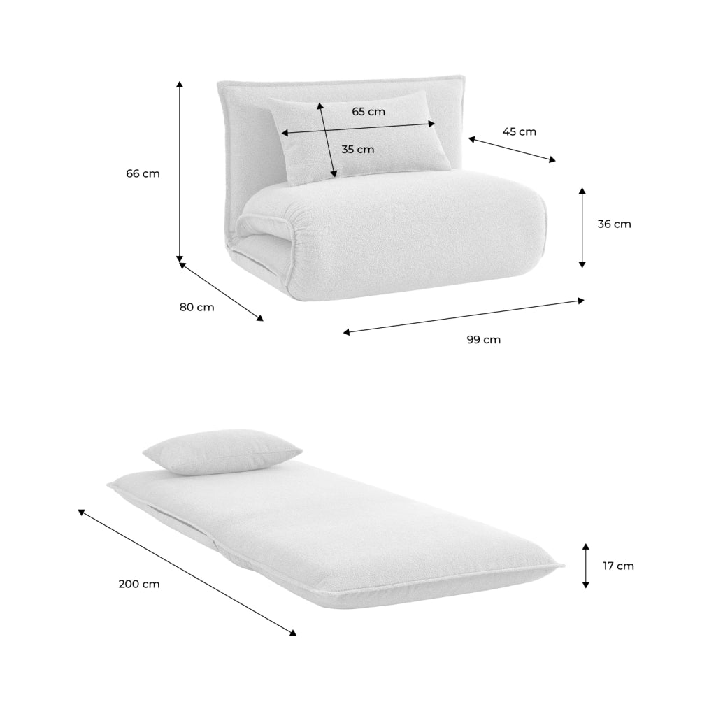 Poltrona letto trasformabile 1 posto bouclé testurizzato, verde kaki
