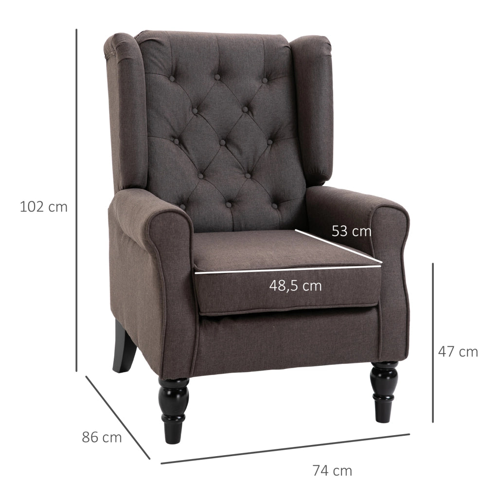 Poltrona con braccioli e schienale alto ¨C Xylo ¨C tessuto marrone con gambe in legno