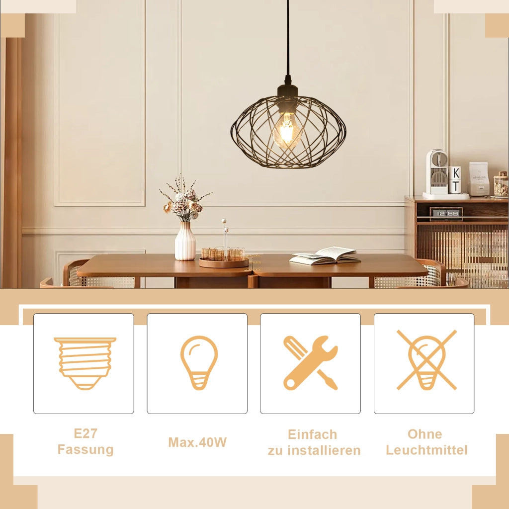 Lampada a sospensione ZMH nera da 120 cm per sala da pranzo stile gabbia retr¨° E27 (con sorgente luminosa)