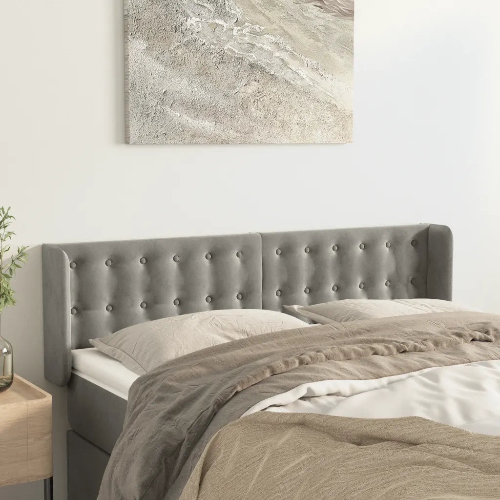 Testiera ad Orecchio-Testata con Orecchie Grigio Chiaro 147x16x78/88 cm in Velluto 746766