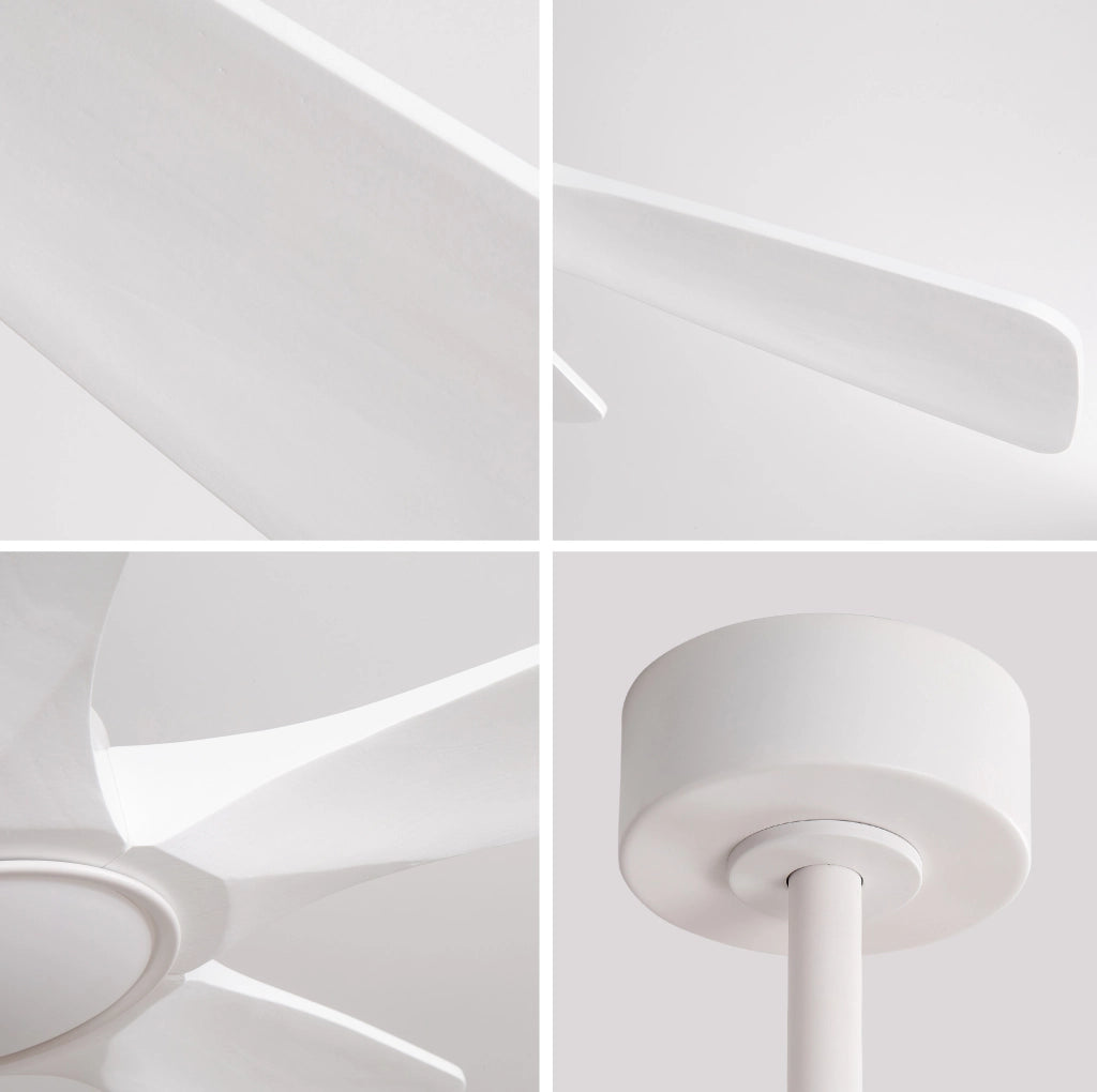 Ventilatore da soffitto 36 pollici con luce LED; 3 pale in legno; bianco