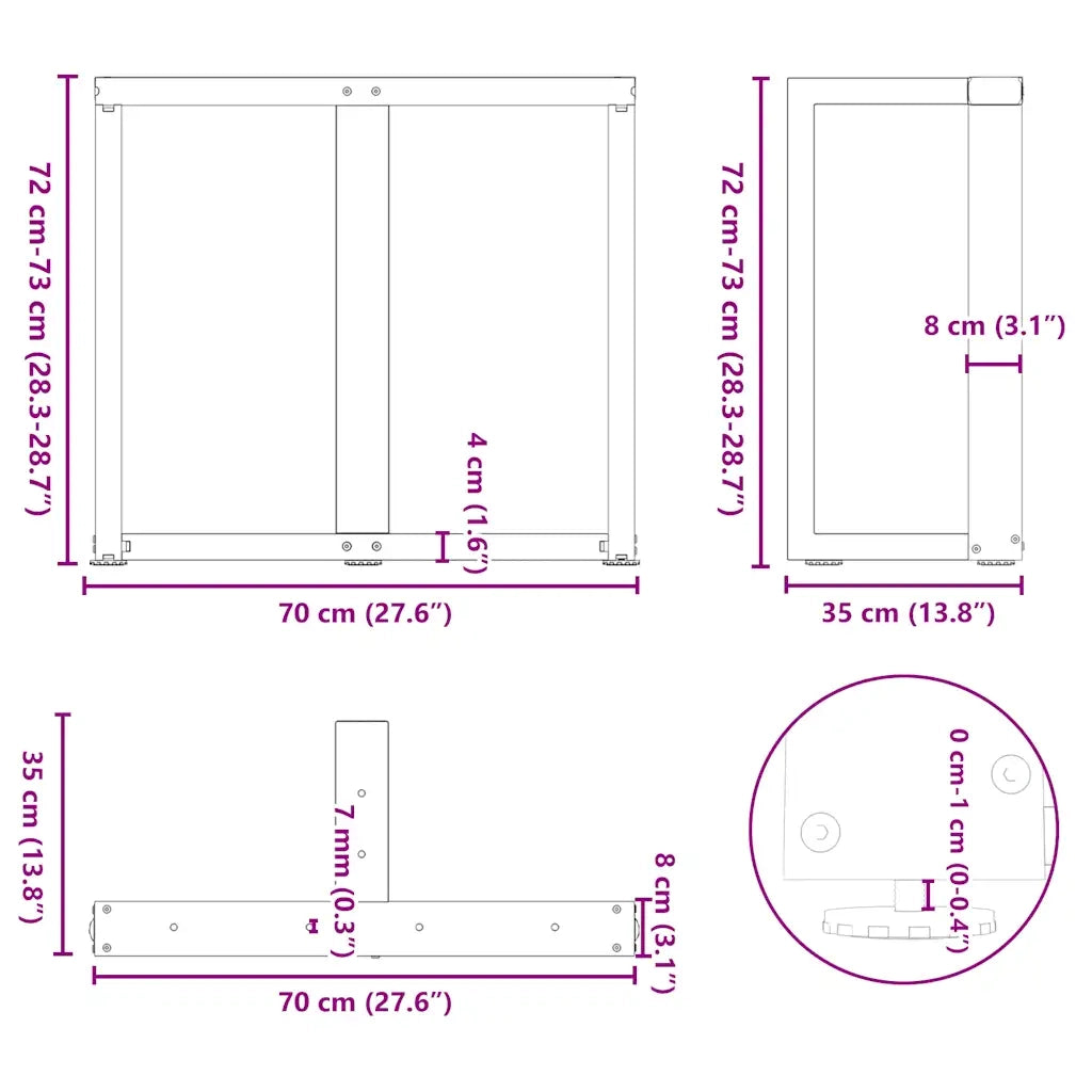 Gambe per tavolo da pranzo a forma di T 2 pz nere 70x35x(72-73) cm in acciaio 4013056