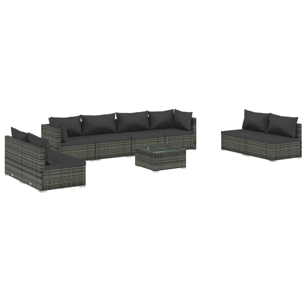 Set Divani da Giardino 9 pz con Cuscini in Polyrattan Grigio 3102261