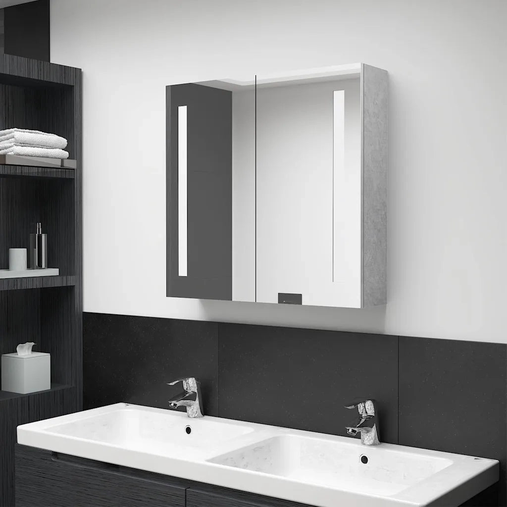 Armadietto Bagno | Armadio da bagno con Specchio e LED Grigio Cemento 62x14x60 cm