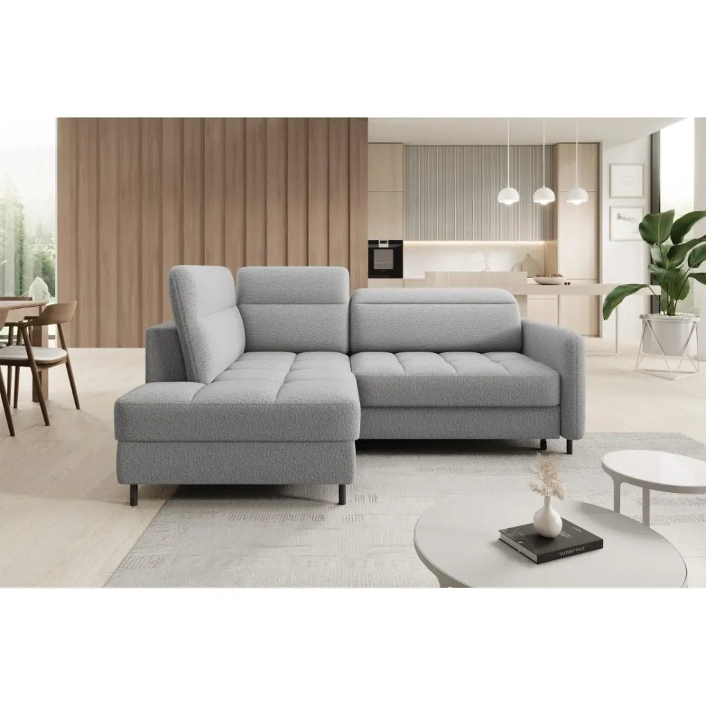 Divano trasformabile ad angolo sinistro BARNEA 208 cm grigio chinato con contenitore