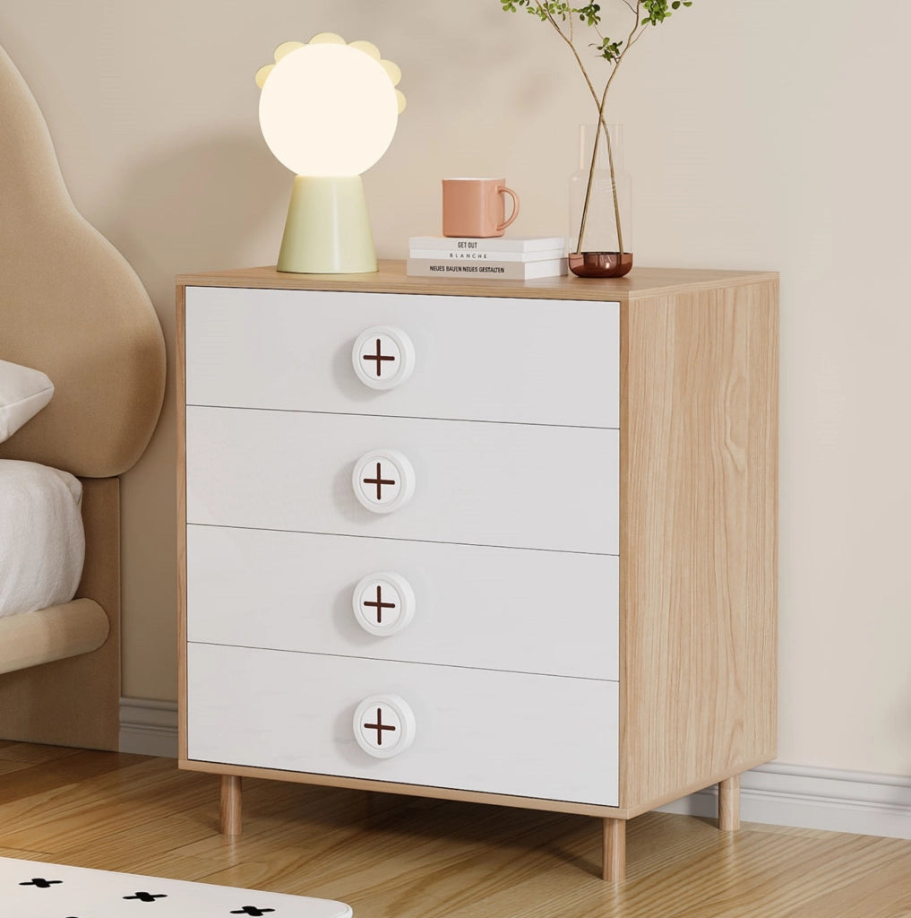 Comò bianco e effetto legno con 4 cassetti, 80×54×90 cm