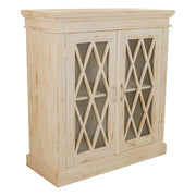 Mobile da ingresso in legno e vetro bianco lavorato a mano 90x40x100h