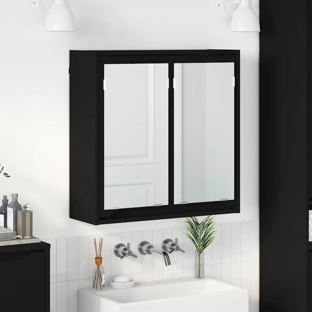 Mobiletto per specchio da Bagno | Armadio da bagno con porta Nero 60 x 20 x 60 cm