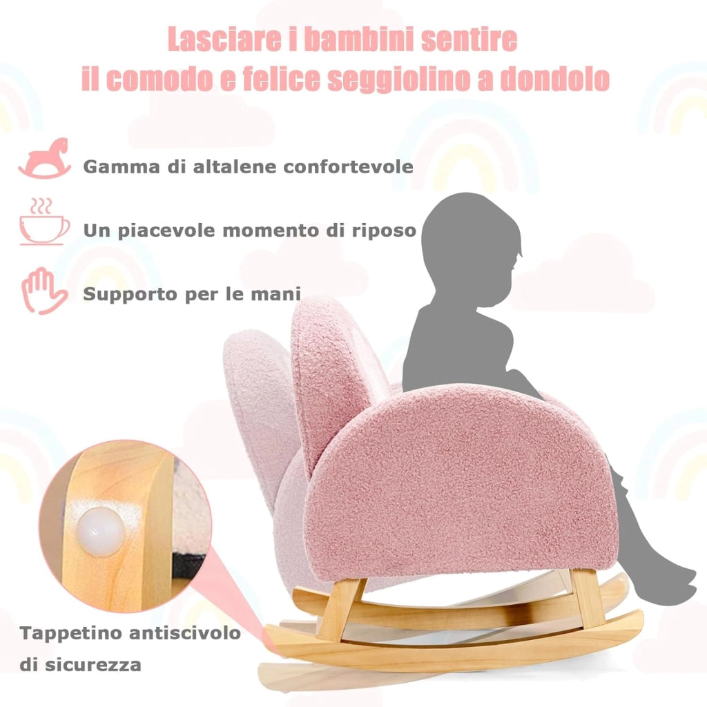 Sedia a Dondolo per Bambini con Gambe in Legno Massiccio, Poltrona a Dondolo per Bambini con Cuscinetti Antiscivolo, per Stanza dei Giochi, Camera da Letto, Scuola Materna (rosa)
