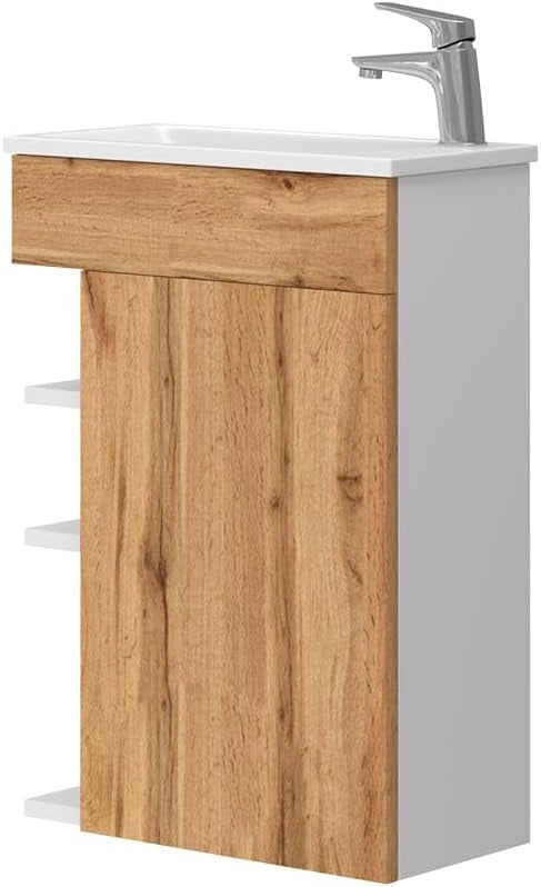 Set mobili bagno Amadeo, Bianco, 50 cm, composto da mobile sottolavabo e lavabo