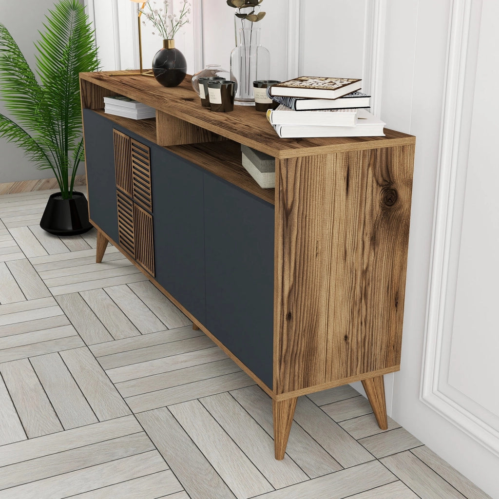 Credenza in legno "Milano" - 160 x 35 x 78 cm - Noce, Antracite