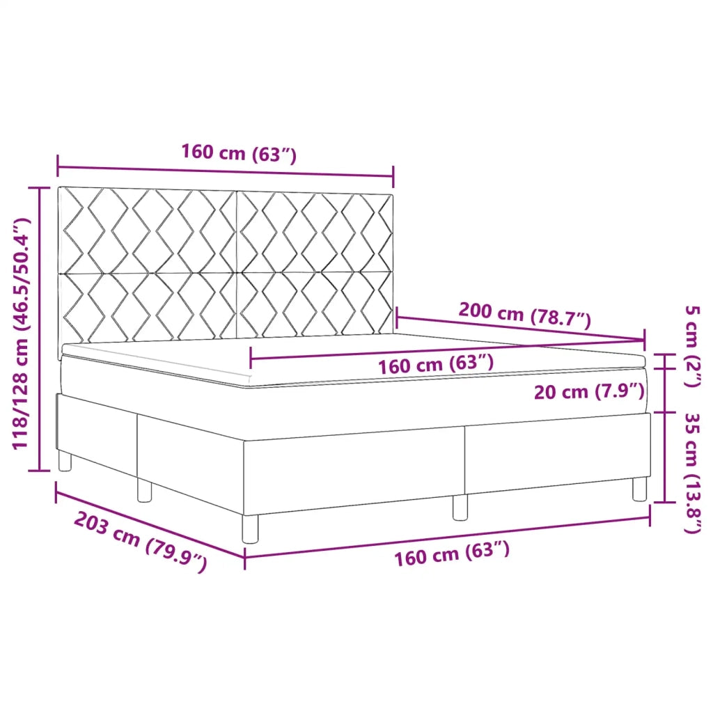 Letto a molle con materasso con led Blu 160 x 200 cm Tessuto 3342962