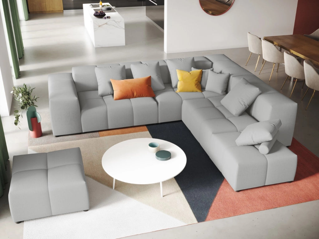 Cosmopolitan Design - Divano angolare modulare reversibile "Rome" 7 posti in tessuto strutturato grigio chiaro 
