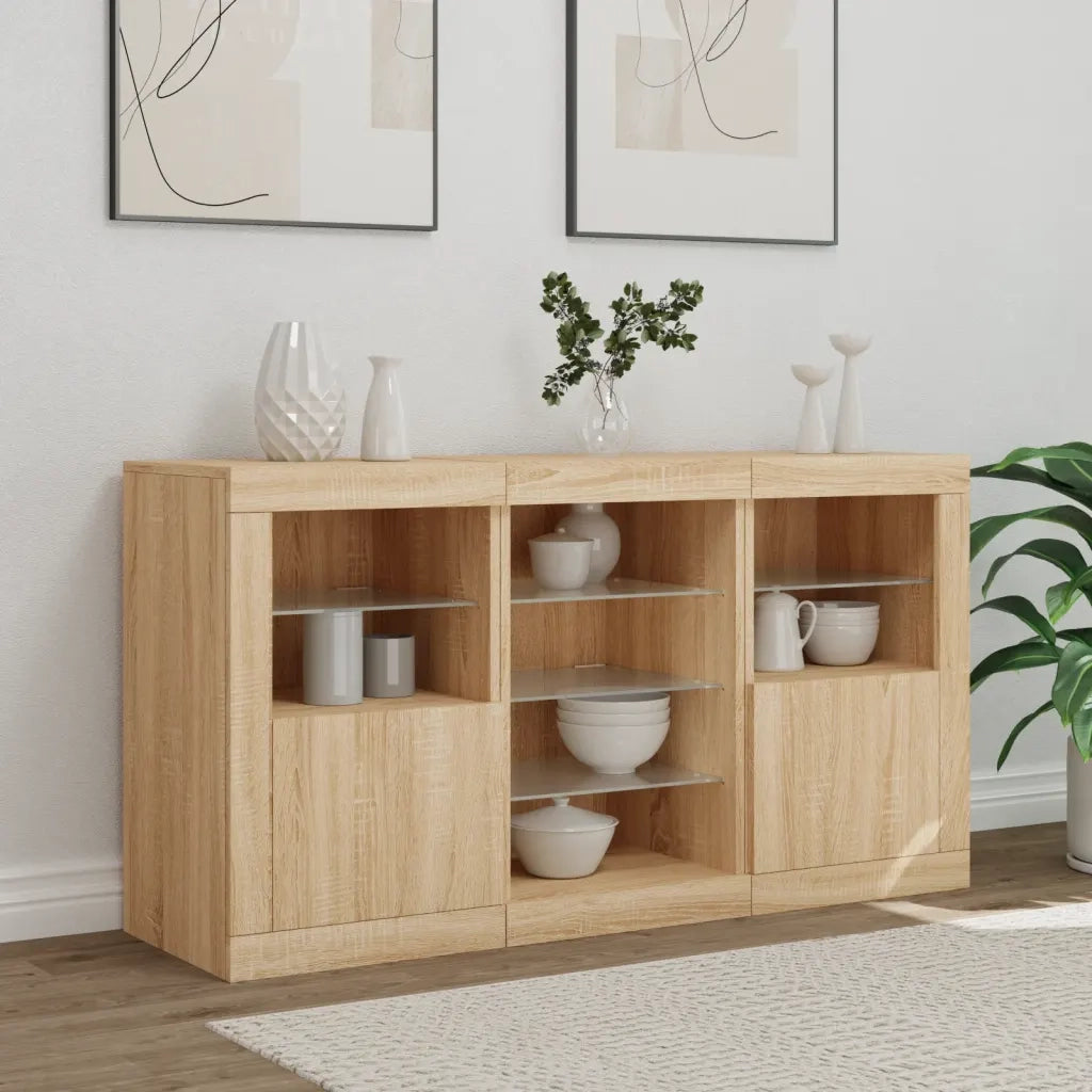 Credenza | Madia | Buffet da pranzo | Armadio da pranzo con Luci LED Rovere Sonoma 123x37x67 cm