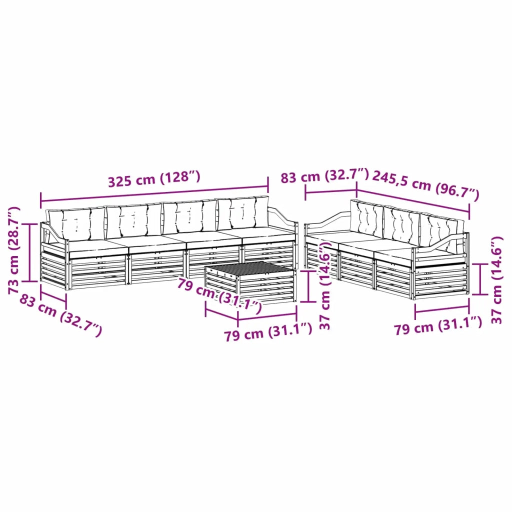 Set di divani da esterno con cuscino 8 pcs Naturale e Beige 3373158