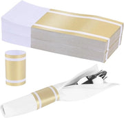 200 servettoni dorati - manichette serviette - servettoni con applicazione bianca - servettoni - manichette serviette con riflessi - decorazioni per matrimonio - matrimonio - contenuto HTML richiesto.