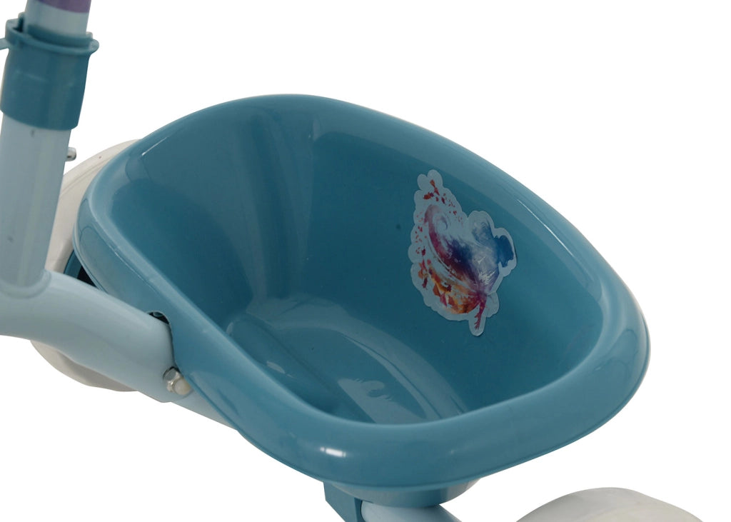 Triciclo a Pedali Primi Passi per Bambini con Maniglione Genitoriale Rimovibile e Vano Contenitore Disney Frozen Azzurro