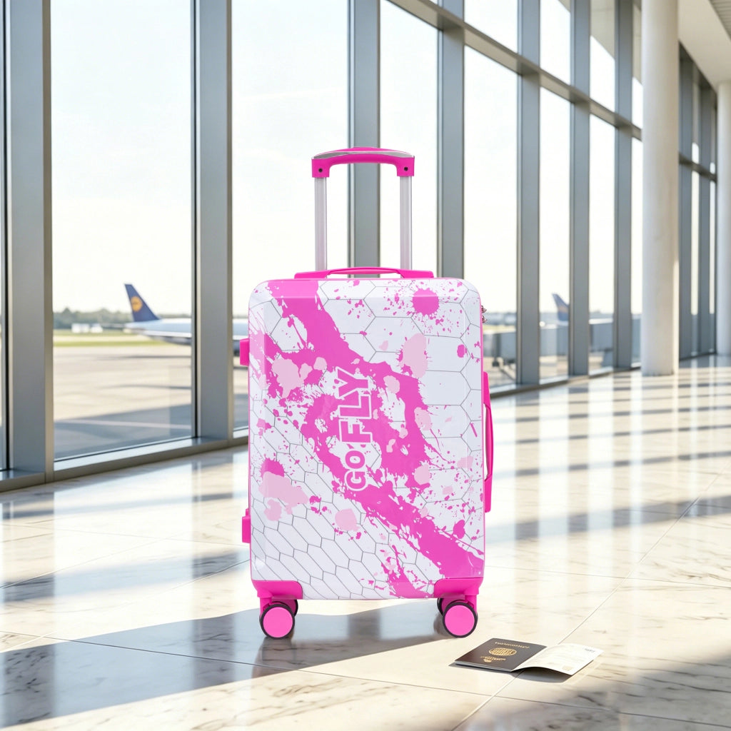 Valigia trolley rigida singola da 20 pollici in PC rosa con ruote spinner 360° e lucchetto a combinazione