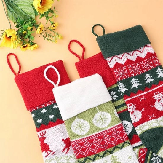 Sfilatelle di Natale per decorazione di casa, calze di Natale a maglia per la famiglia