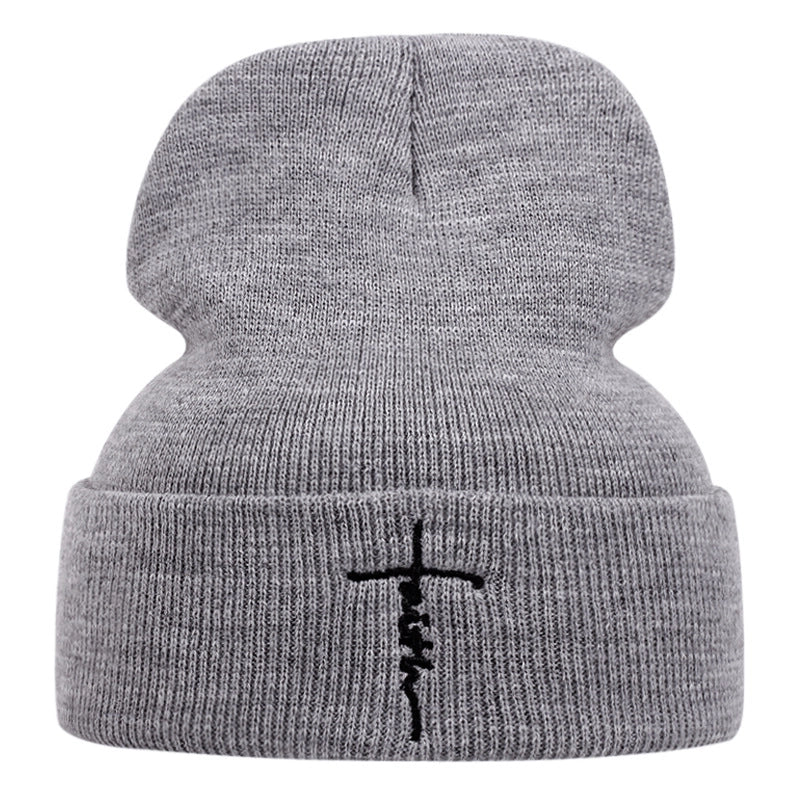 Cappelli invernali caldi di lana con croce, colore bianco