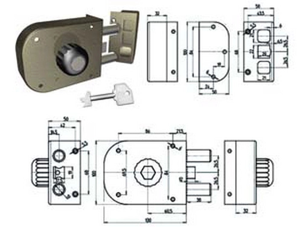 1pz serratura laterale applicare pompa scrocco pomolo 1650 cilindro mm60 cod:ferx.fer384506