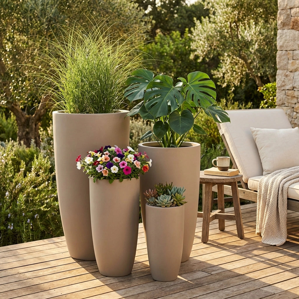 Set di 4 vasi da Giardino in Fibra di argilla cm 54x54x101 - DERRICK