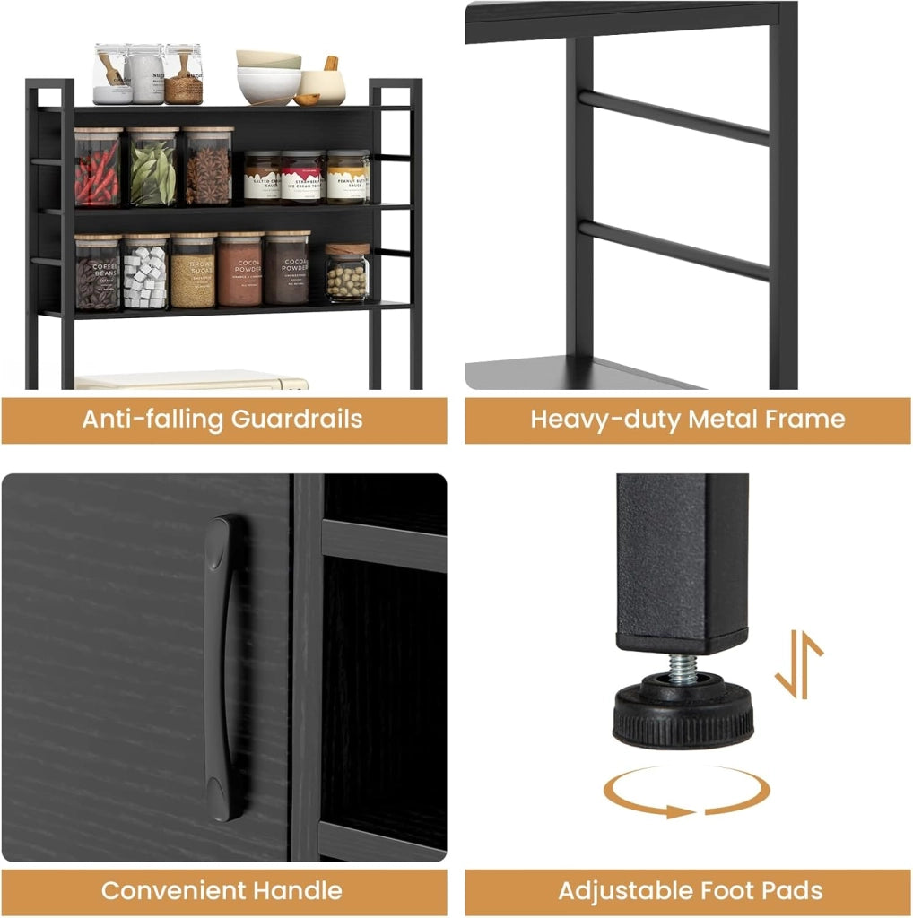 Scaffale da Cucina con Stazione di Ricarica, Scaffale Verticale su Piedi, 1 Armadio con Porta e Portabottiglie per 9 Bottiglie, Scaffale Portaoggetti, 80 x 40 x 170 cm (Nero)