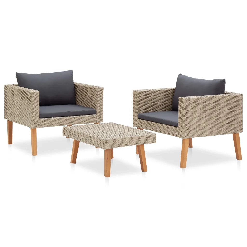 Set Divani da Giardino 3 pz | Set Salotto da Giardino con Cuscini in Polyrattan Beige