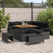 Set di Divani da Giardino 8 Pezzi con Cuscini Nero Polyrattan Acacia